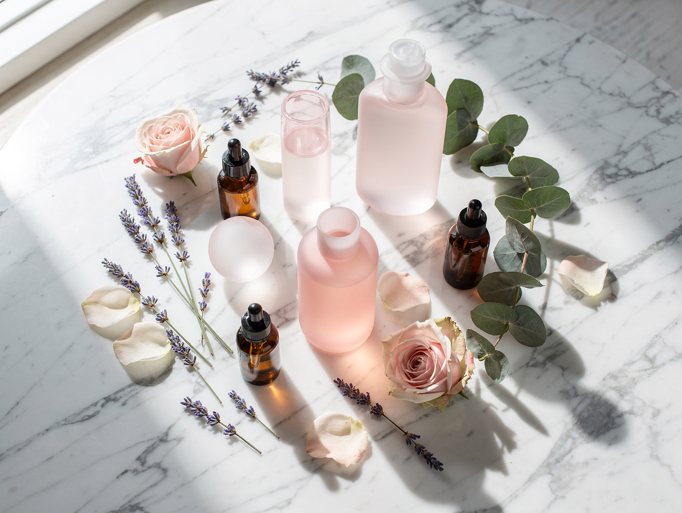Reseller reviewing Miskat Musk Vanilla perfume bottles at a sunlit wooden desk